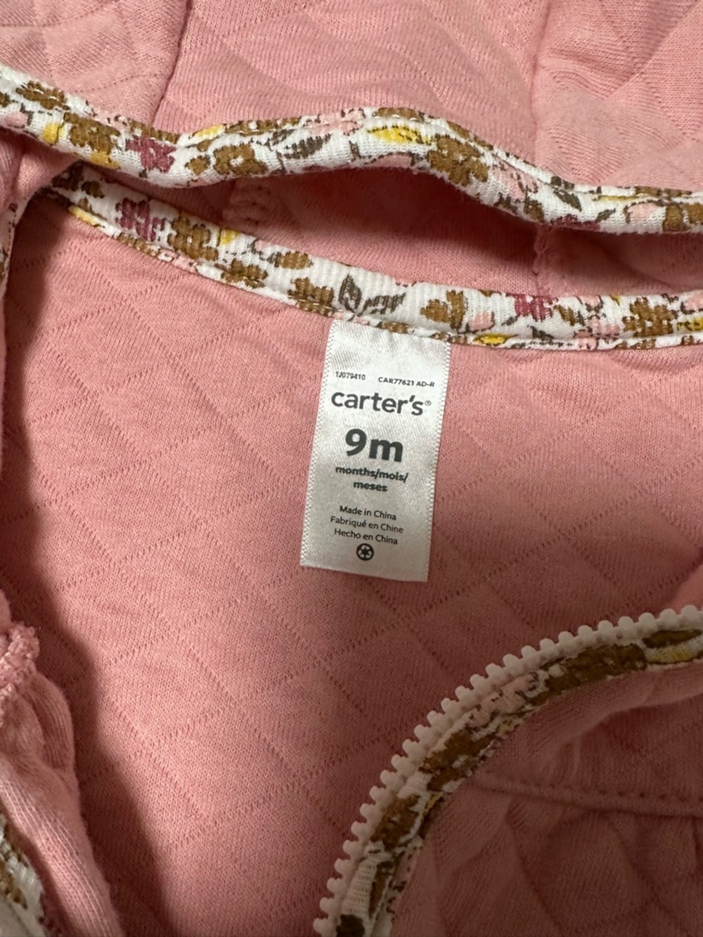 Carter's Pink Quilted Hooded Jacket with Animal Pocket Detail & Floral Leggings - Picture 4 of 4